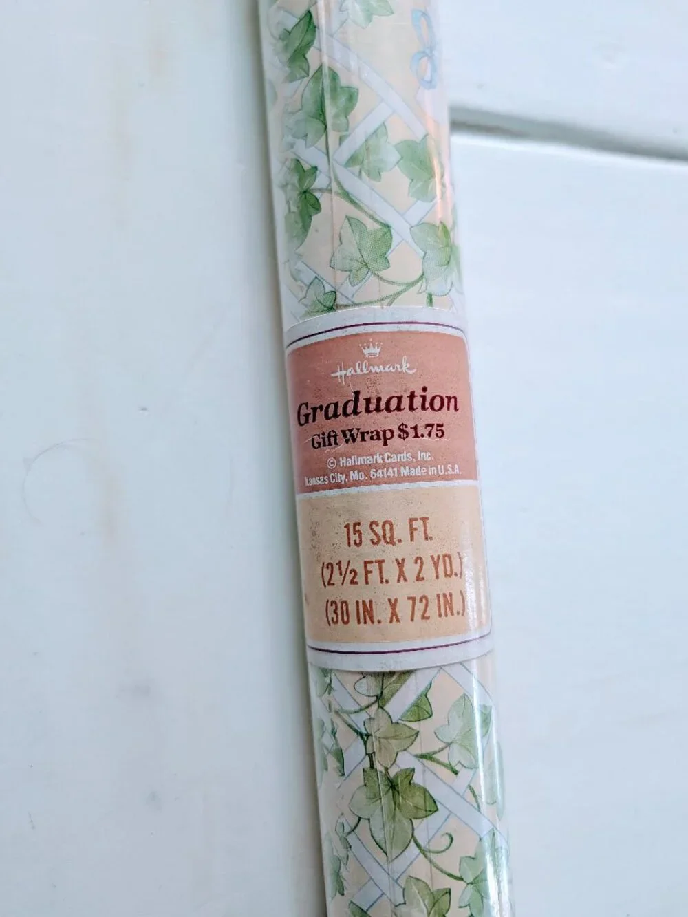 VTG NOS Hallmark Graduation Gift Wrap Roll 15 ft Diploma Yellow Wrapping Paper